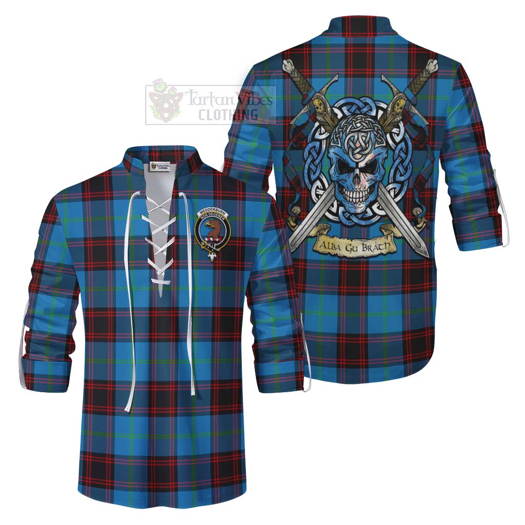 Tartan Vibes Clothing Wedderburn Tartan Ghillie Kilt Shirt with Family Crest Celtic Skull Style