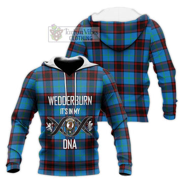 Wedderburn Tartan Knitted Hoodie with Family Crest DNA In Me Style