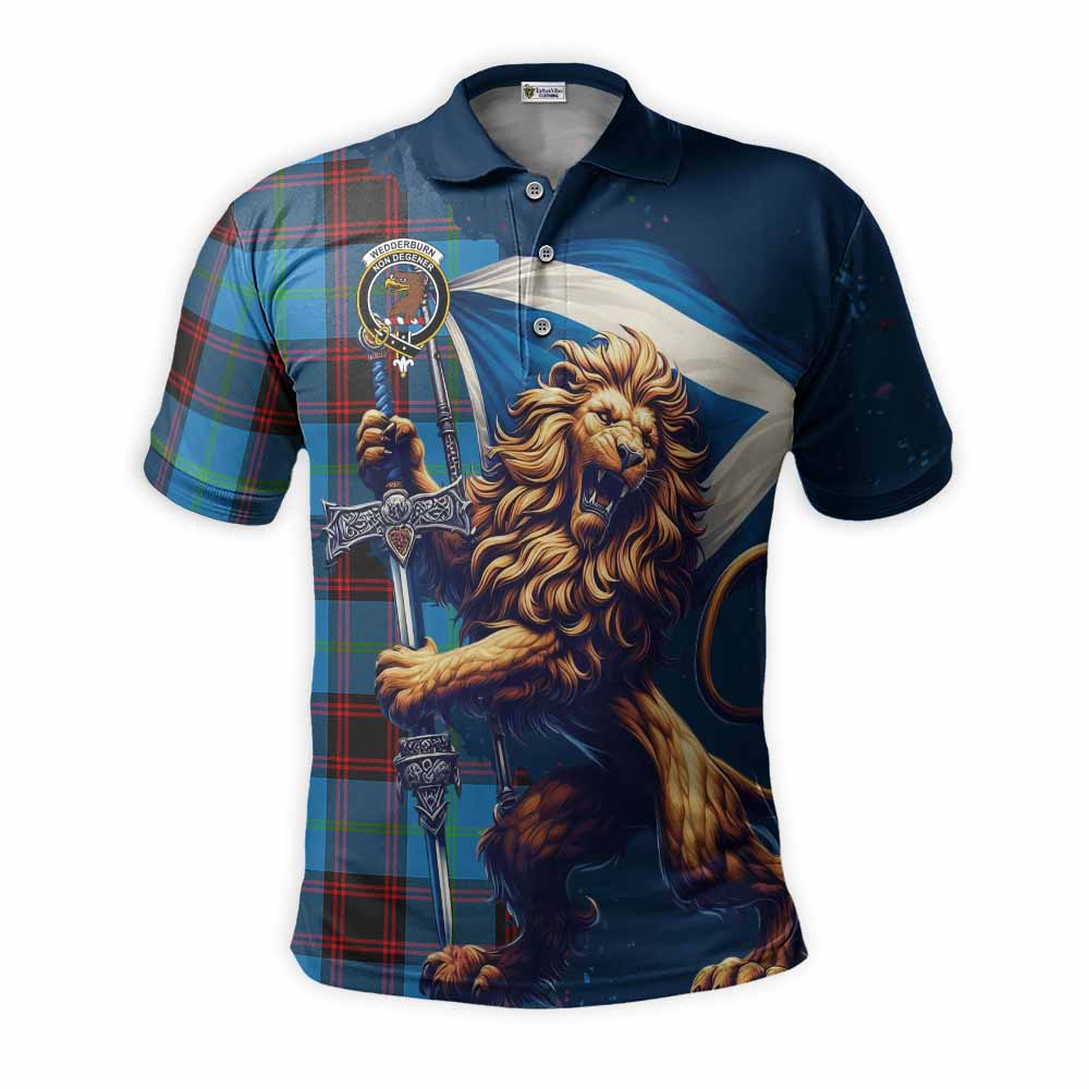 Tartan Vibes Clothing Wedderburn Tartan Family Crest Men's Polo Shirt with Scottish Majestic Lion