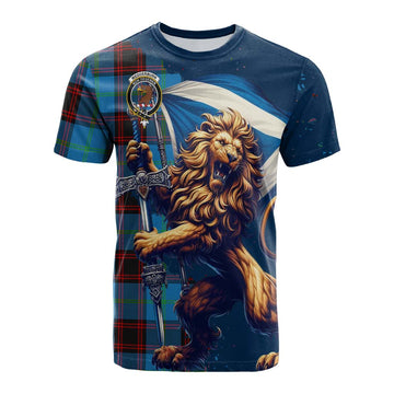 Wedderburn Tartan Family Crest Cotton T-shirt with Scottish Majestic Lion