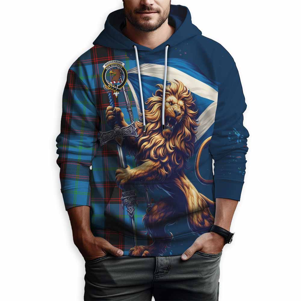 Tartan Vibes Clothing Wedderburn Tartan Family Crest Hoodie with Scottish Majestic Lion