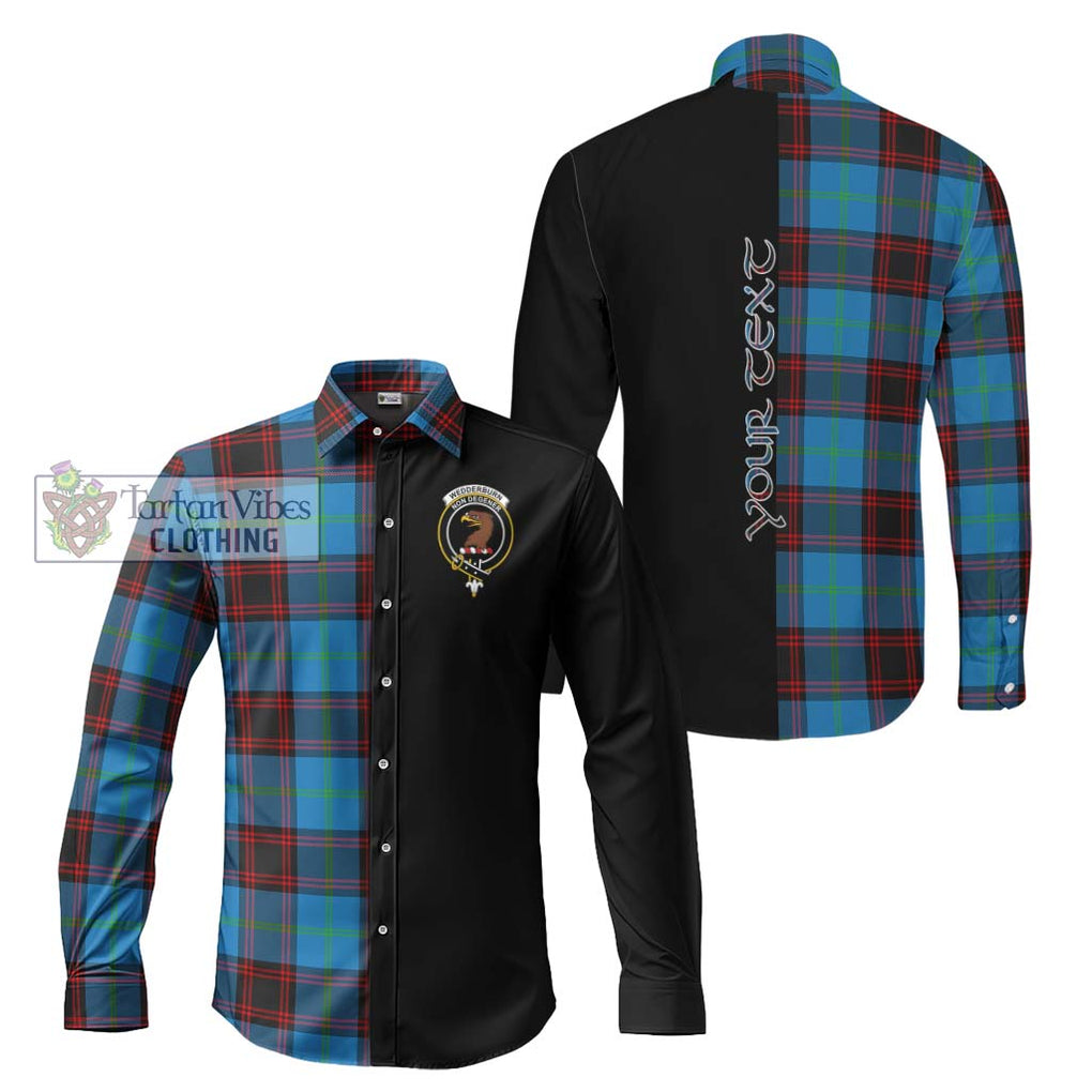 Wedderburn Tartan Long Sleeve Button Shirt with Family Crest and Half Of Me Style Men's Shirt S - Tartanvibesclothing Shop