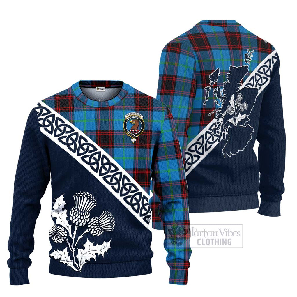 Tartan Vibes Clothing Wedderburn Tartan Knitted Sweater Featuring Thistle and Scotland Map