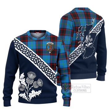 Wedderburn Tartan Ugly Sweater Featuring Thistle and Scotland Map