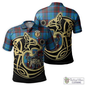 Wedderburn Tartan Polo Shirt with Family Crest Celtic Wolf Style