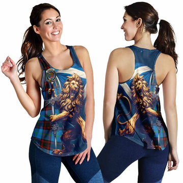 Wedderburn Tartan Family Crest Women's Racerback Tanks with Scottish Majestic Lion