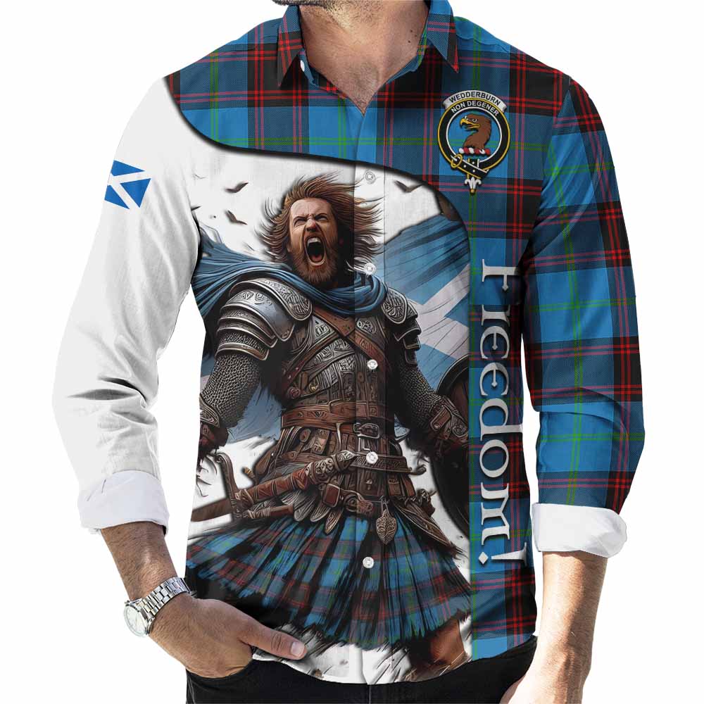 Tartan Vibes Clothing Wedderburn Crest Tartan Long Sleeve Button Shirt Inspired by the Freedom of Scottish Warrior