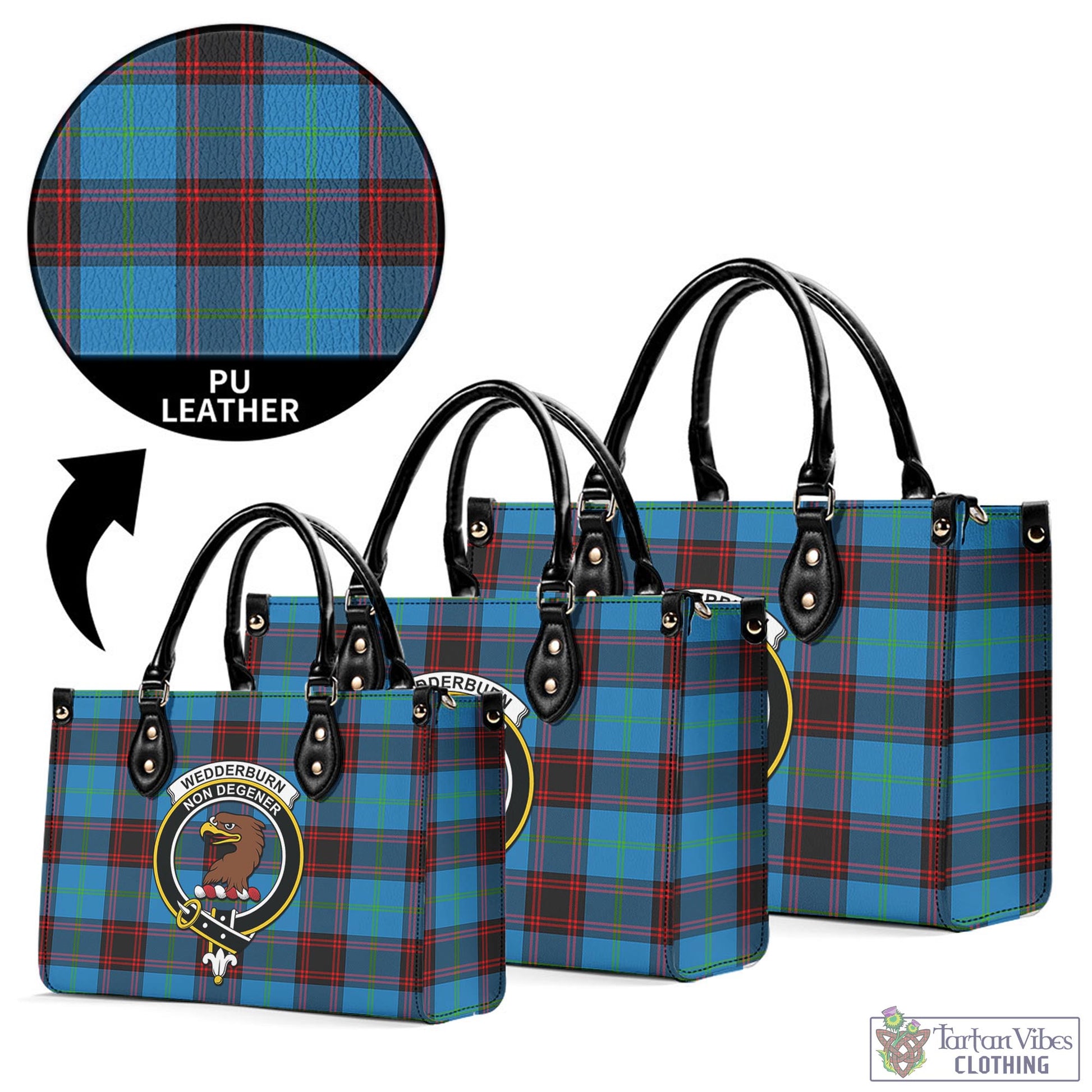 Tartan Vibes Clothing Wedderburn Tartan Luxury Leather Handbags with Family Crest