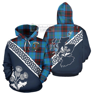 Wedderburn Tartan Hoodie Featuring Thistle and Scotland Map