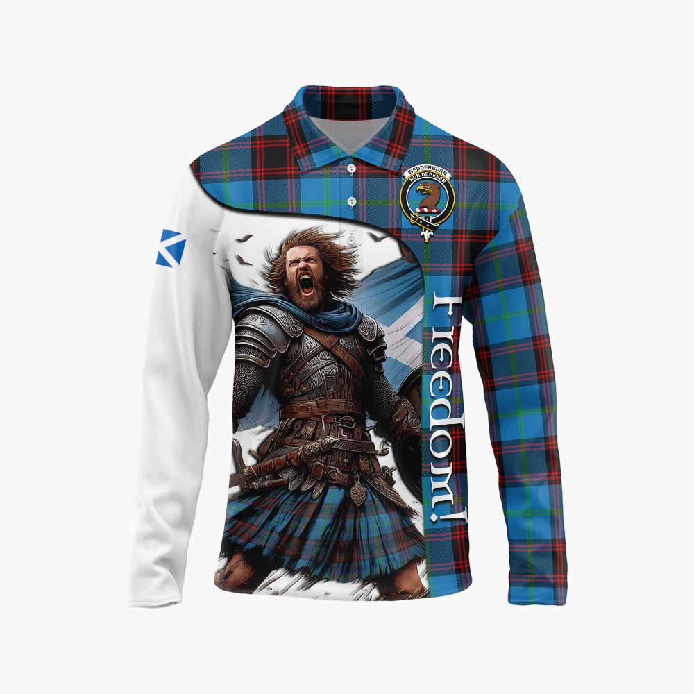 Tartan Vibes Clothing Wedderburn Crest Tartan Long Sleeve Polo Shirt Inspired by the Freedom of Scottish Warrior