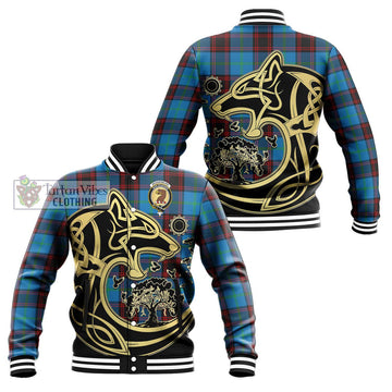 Wedderburn Tartan Baseball Jacket with Family Crest Celtic Wolf Style