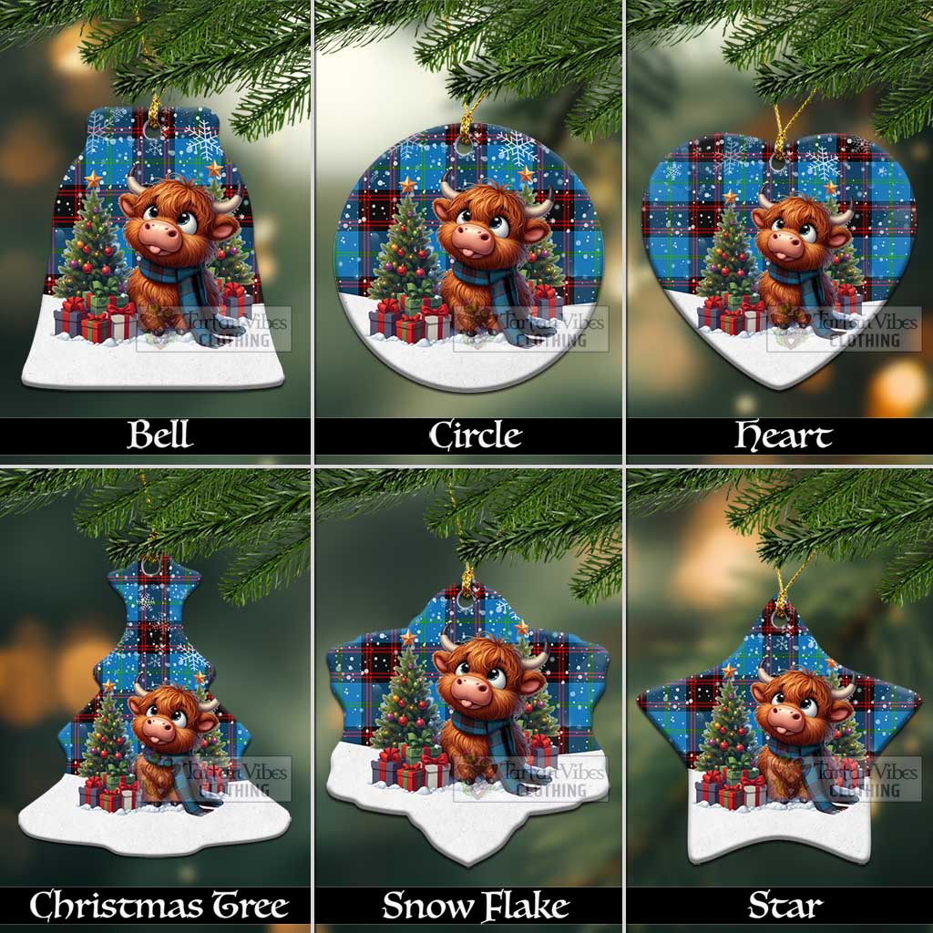 Tartan Vibes Clothing Wedderburn Tartan Christmas Ceramic Ornament with Adorable Highland Coo