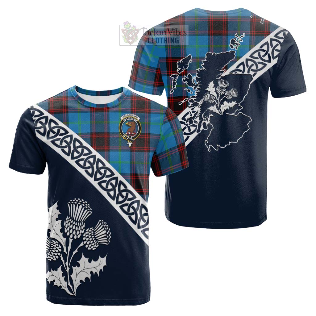 Tartan Vibes Clothing Wedderburn Tartan Cotton T-shirt Featuring Thistle and Scotland Map