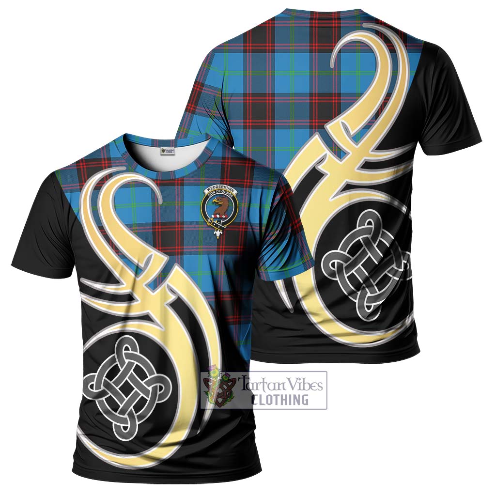 Tartan Vibes Clothing Wedderburn Tartan T-Shirt with Family Crest and Celtic Symbol Style