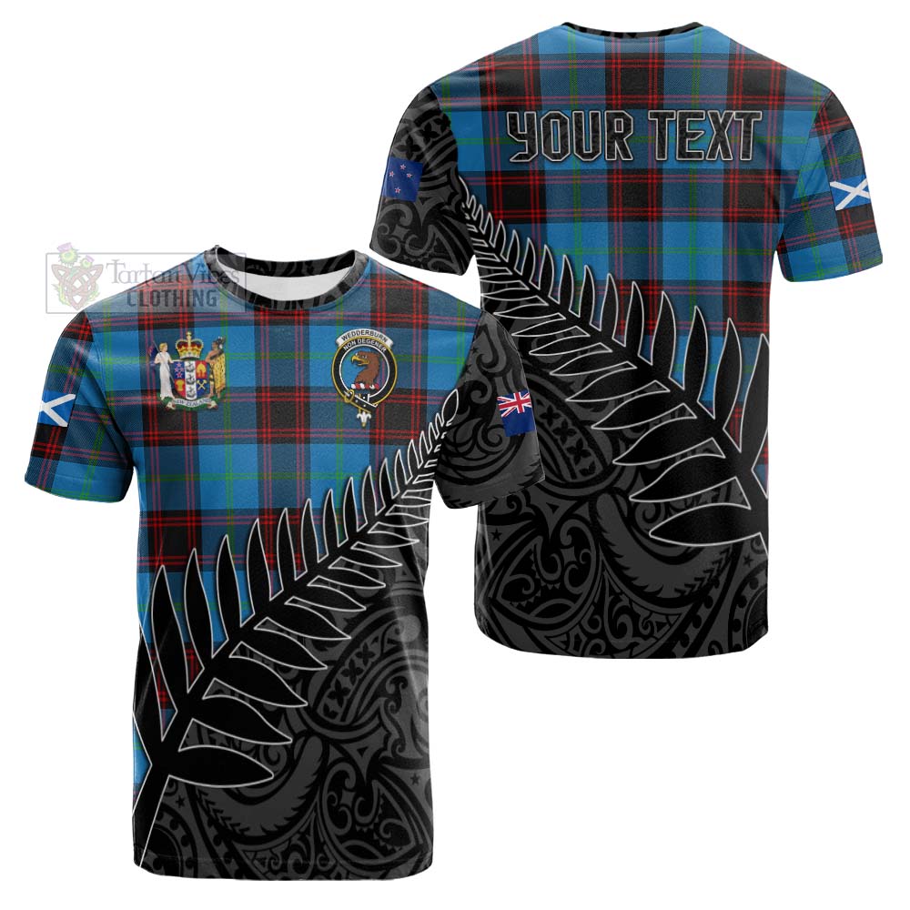 Tartan Vibes Clothing Wedderburn Crest Tartan Cotton T-shirt with New Zealand Silver Fern Half Style