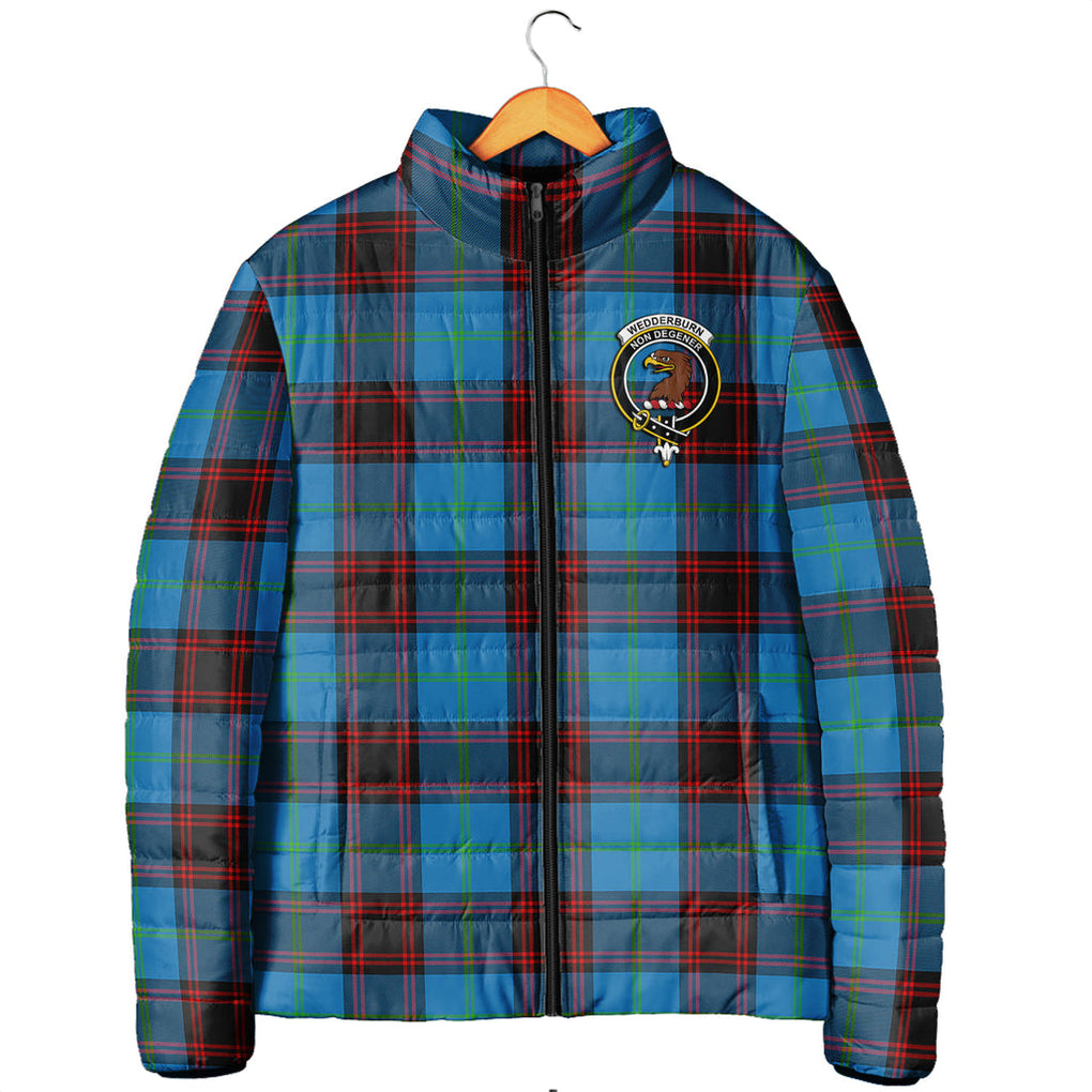 Wedderburn Tartan Padded Jacket with Family Crest Men's Padded Jacket - Tartan Vibes Clothing