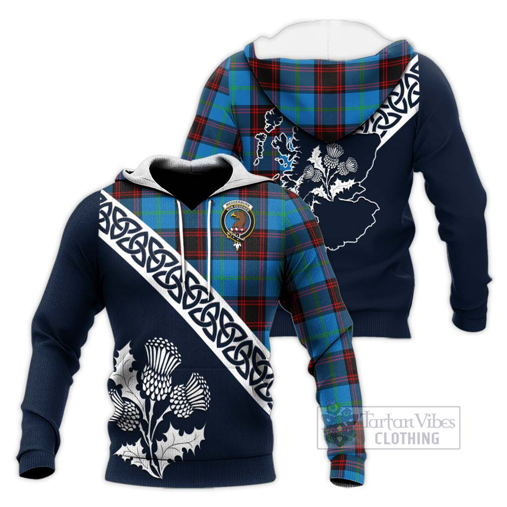 Tartan Vibes Clothing Wedderburn Tartan Knitted Hoodie Featuring Thistle and Scotland Map