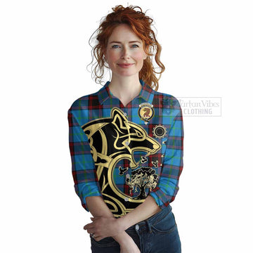 Wedderburn Tartan Women's Casual Shirt with Family Crest Celtic Wolf Style