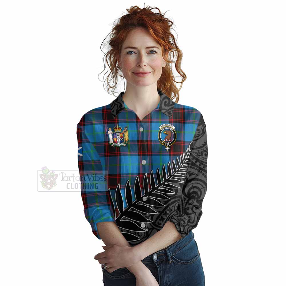 Tartan Vibes Clothing Wedderburn Crest Tartan Women's Casual Shirt with New Zealand Silver Fern Half Style