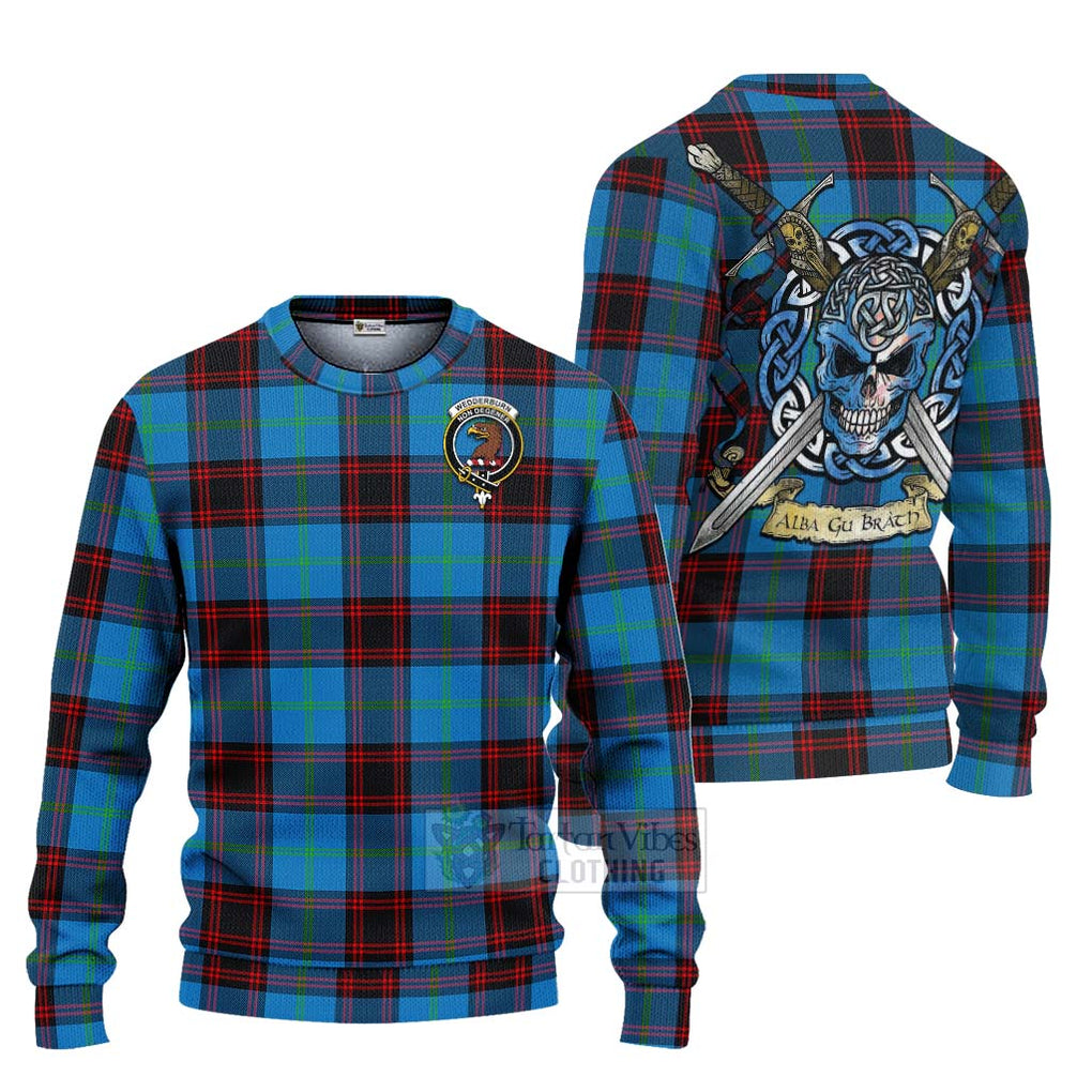 Tartan Vibes Clothing Wedderburn Tartan Knitted Sweater with Family Crest Celtic Skull Style