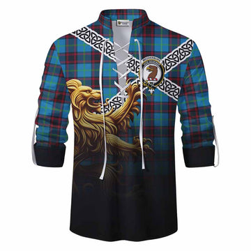 Wedderburn Crest Tartan Ghillie Kilt Shirt with Golden Lion Emblem Celtic Style Men - Tartan Vibes Clothing