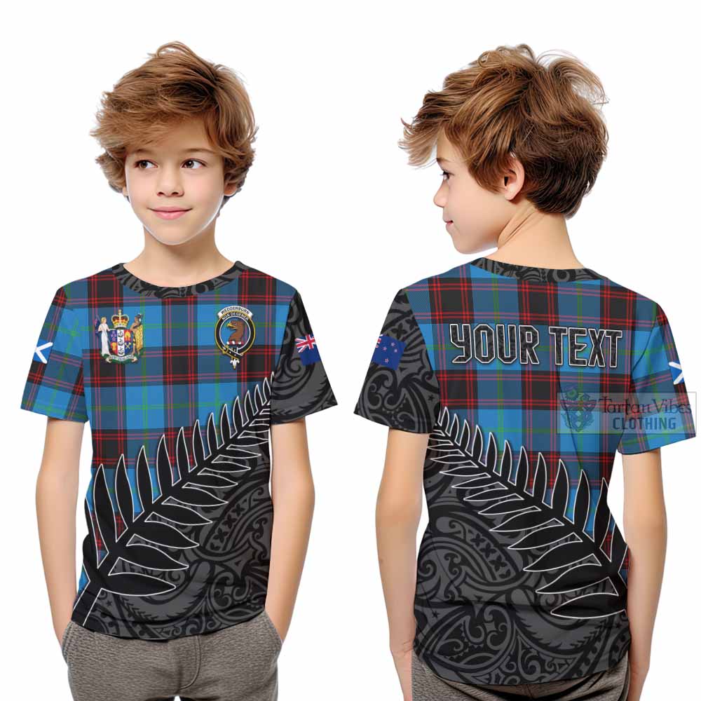 Tartan Vibes Clothing Wedderburn Crest Tartan Kid T-Shirt with New Zealand Silver Fern Half Style