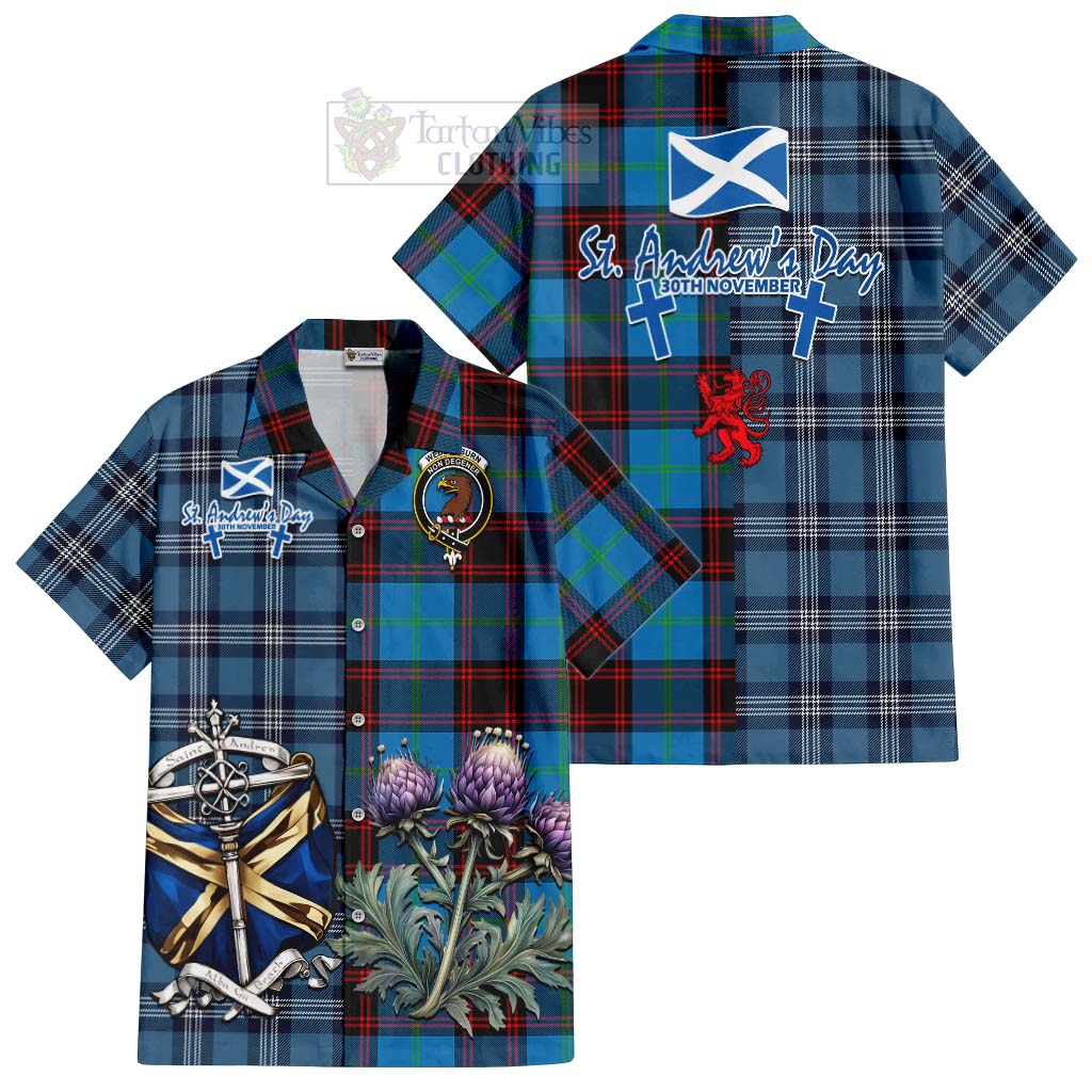 Tartan Vibes Clothing Wedderburn Tartan Short Sleeve Button Shirt Happy St. Andrew's Day Half Tartan Style