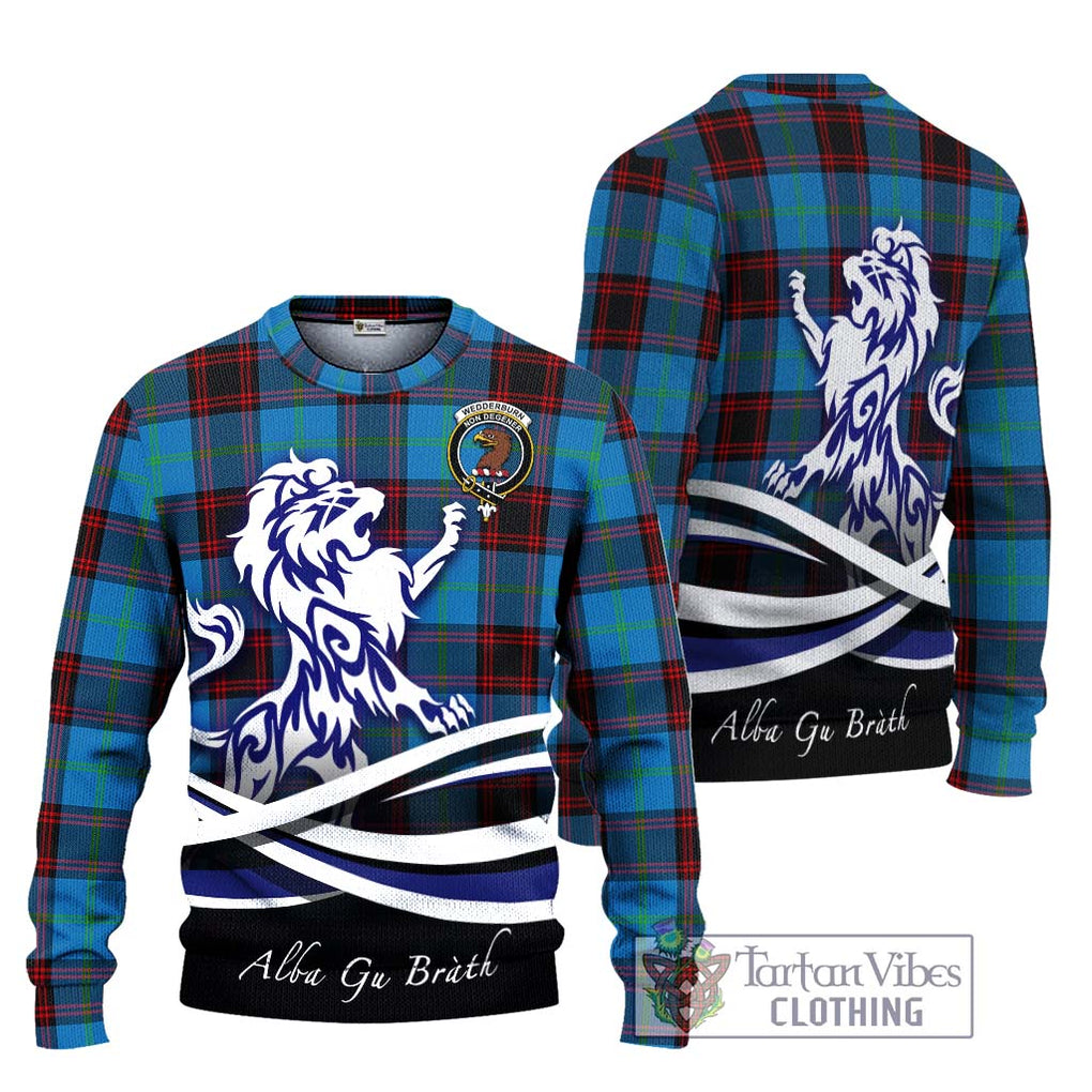 Wedderburn Tartan Knitted Sweater with Alba Gu Brath Regal Lion Emblem Unisex - Tartanvibesclothing Shop