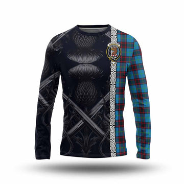 Wedderburn Tartan Long Sleeve T-Shirt with Family Crest Cross Sword Thistle Celtic Vibes