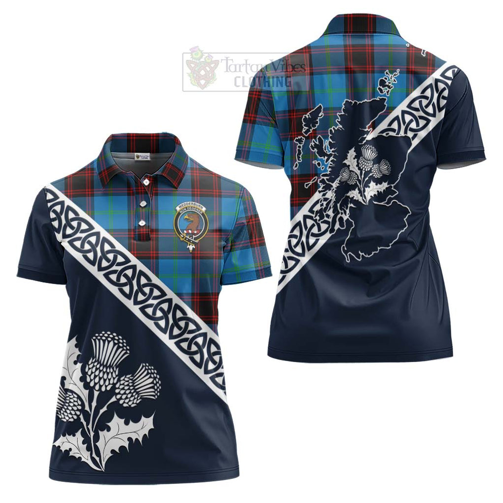 Tartan Vibes Clothing Wedderburn Tartan Women's Polo Shirt Featuring Thistle and Scotland Map