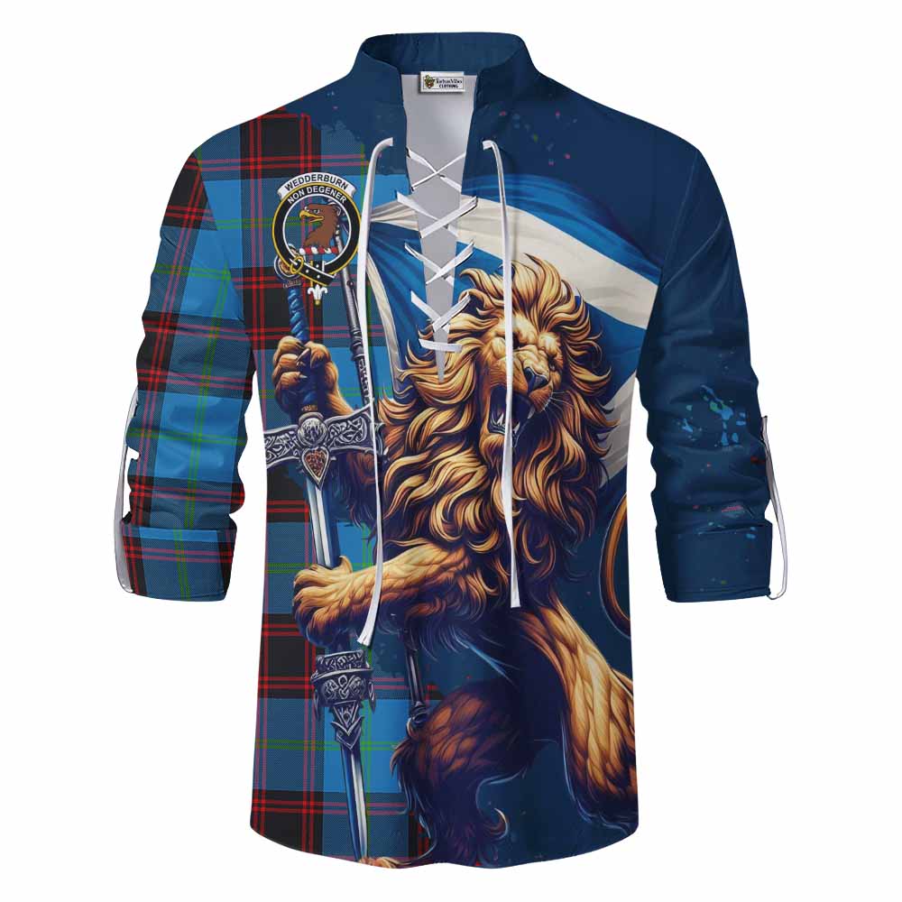 Tartan Vibes Clothing Wedderburn Tartan Family Crest Ghillie Kilt Shirt with Scottish Majestic Lion