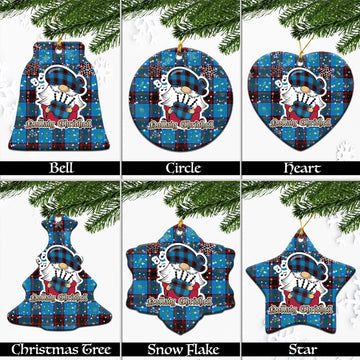 Wedderburn Tartan Christmas Ceramic Ornaments with Scottish Gnome Playing Bagpipes