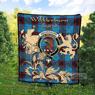 Wedderburn Tartan Quilt with Family Crest and Scottish Symbol Style