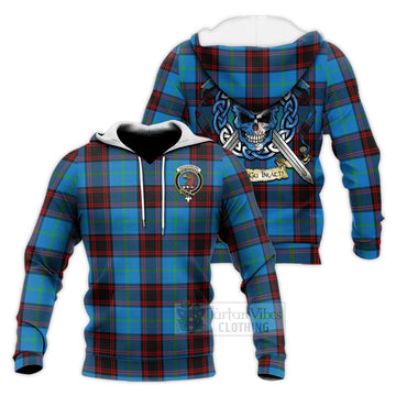 Wedderburn Tartan Knitted Hoodie with Family Crest Celtic Skull Style