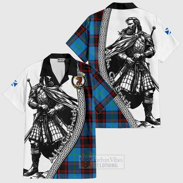 Wedderburn Tartan Clan Crest Short Sleeve Button Shirt with Highlander Warrior Celtic Style