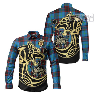 Wedderburn Tartan Long Sleeve Button Shirt with Family Crest Celtic Wolf Style