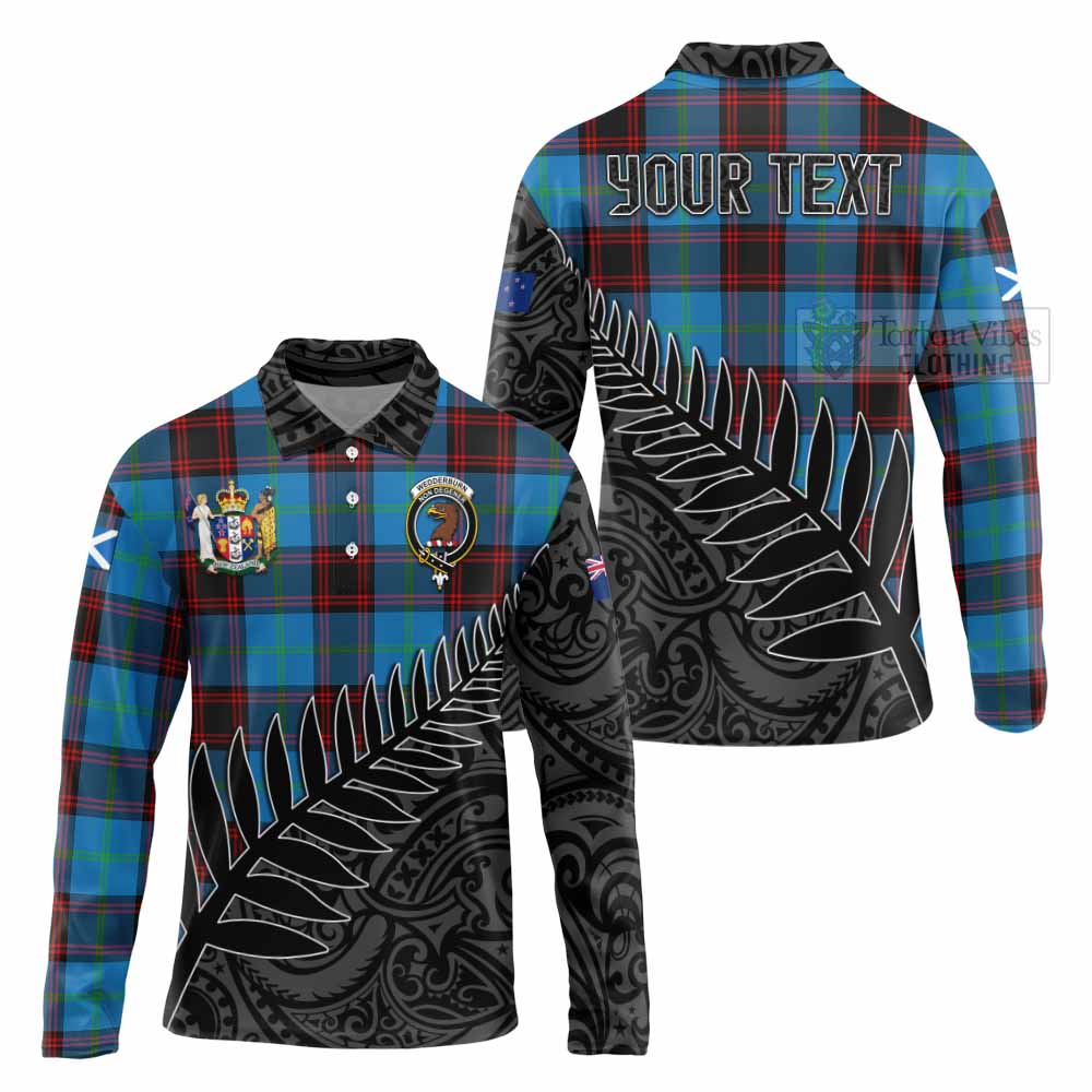 Tartan Vibes Clothing Wedderburn Crest Tartan Long Sleeve Polo Shirt with New Zealand Silver Fern Half Style