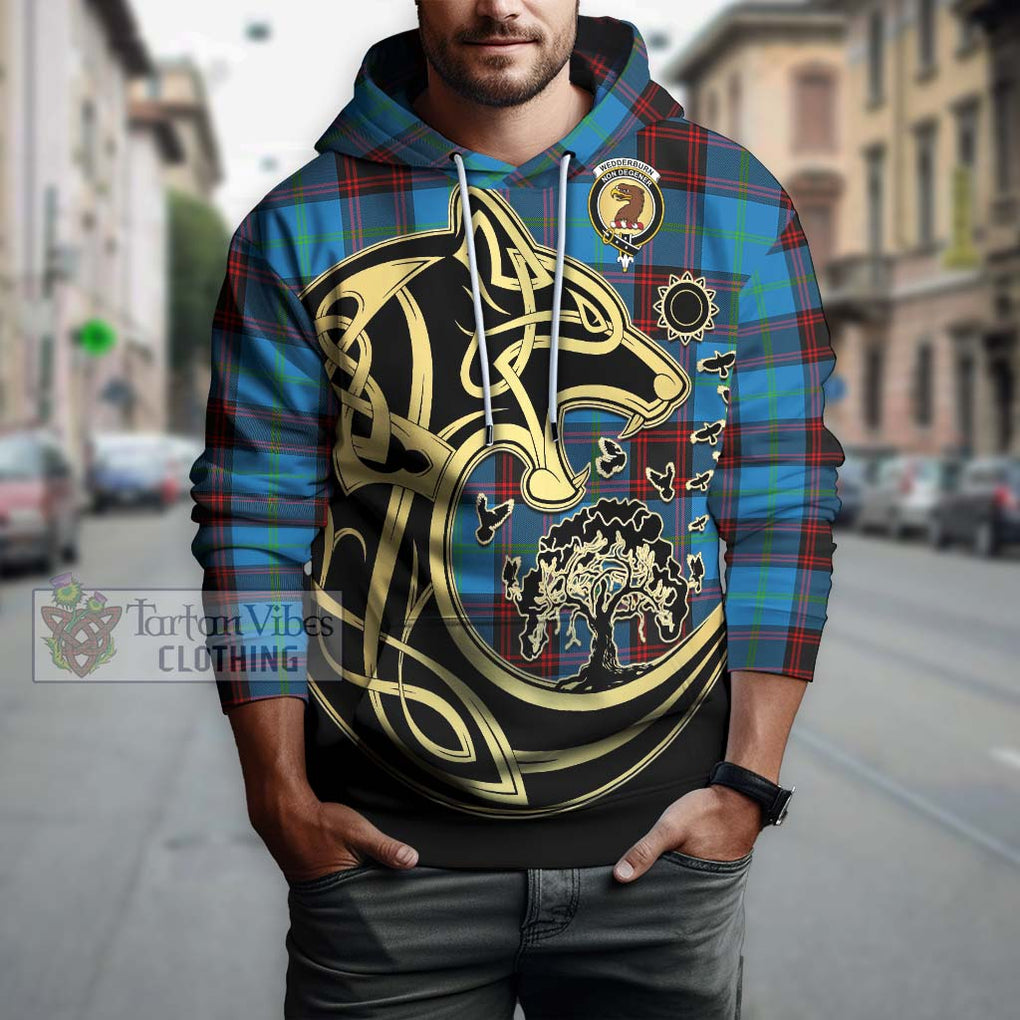 Wedderburn Tartan Hoodie with Family Crest Celtic Wolf Style Zip Hoodie - Tartan Vibes Clothing