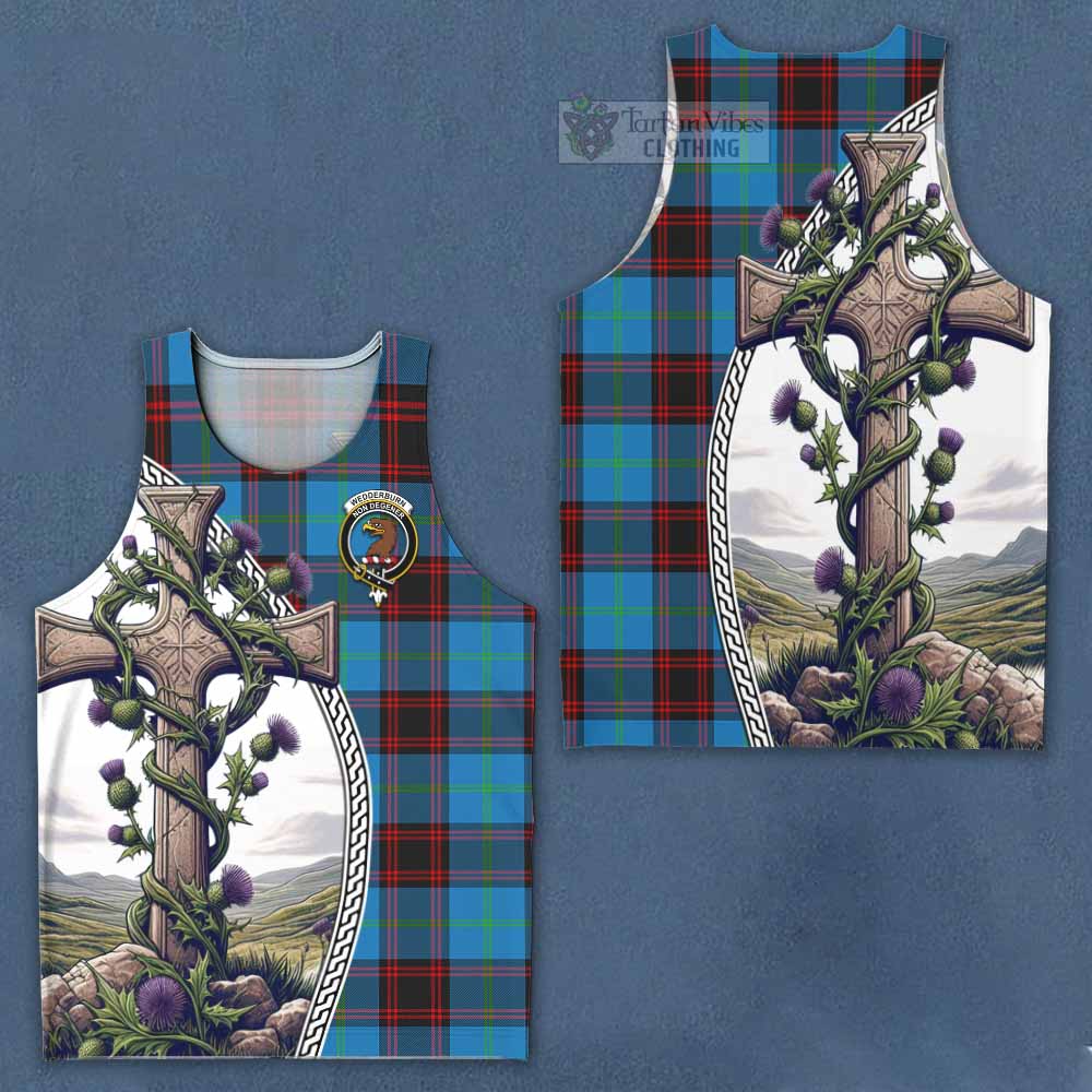 Tartan Vibes Clothing Wedderburn Tartan Men's Tank Top with Family Crest and St. Andrew's Cross Accented by Thistle Vines