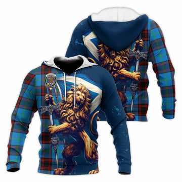 Wedderburn Tartan Family Crest Knitted Hoodie with Scottish Majestic Lion