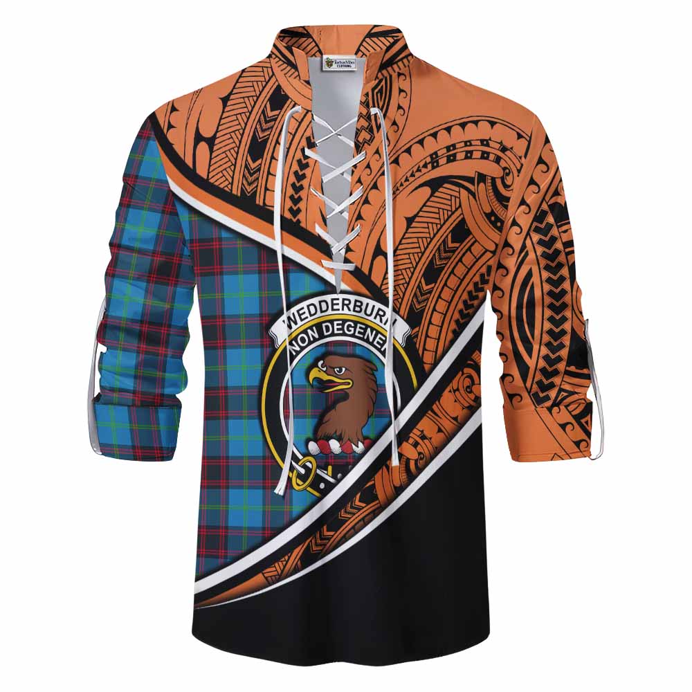 Tartan Vibes Clothing Wedderburn Crest Tartan Ghillie Kilt Shirt with Maori Tattoo Style - Orange Version