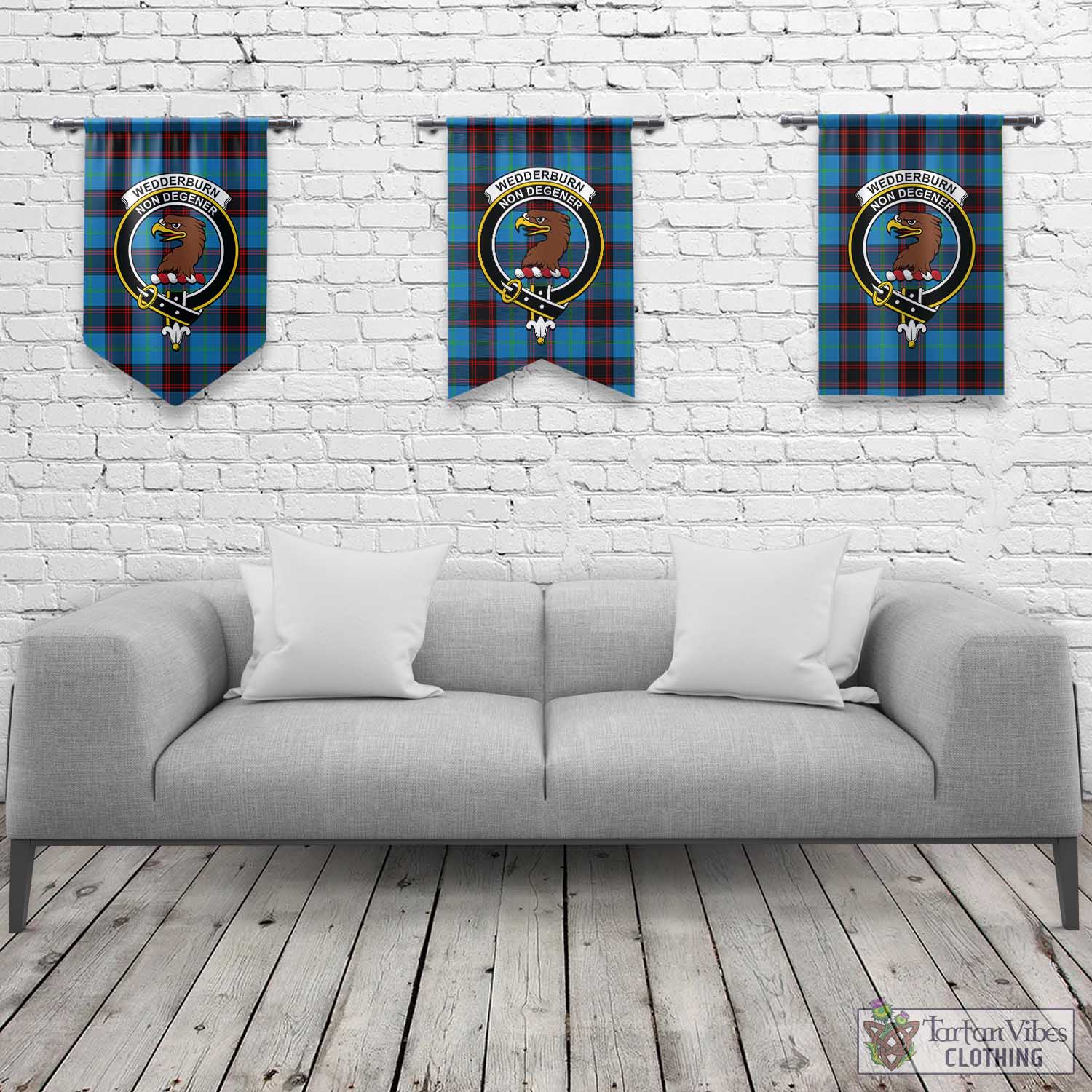 Tartan Vibes Clothing Wedderburn Tartan Gonfalon, Tartan Banner with Family Crest