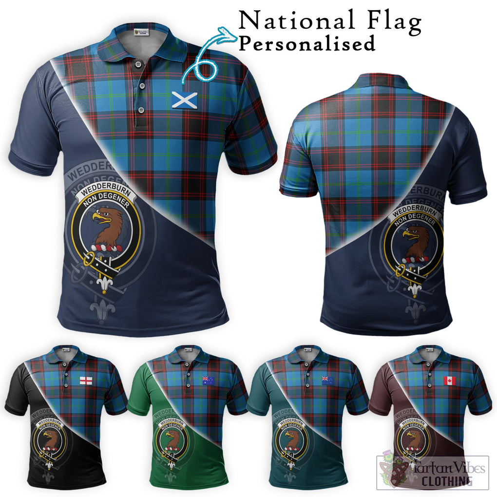 Wedderburn Tartan Polo Shirt with Personalised National Flag and Family Crest Half Style Maroon - Tartanvibesclothing Shop