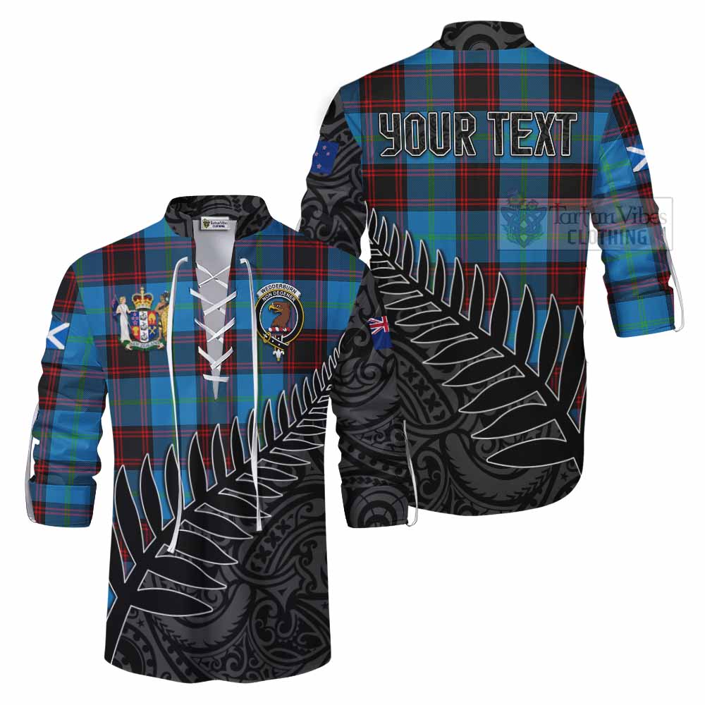 Tartan Vibes Clothing Wedderburn Crest Tartan Ghillie Kilt Shirt with New Zealand Silver Fern Half Style