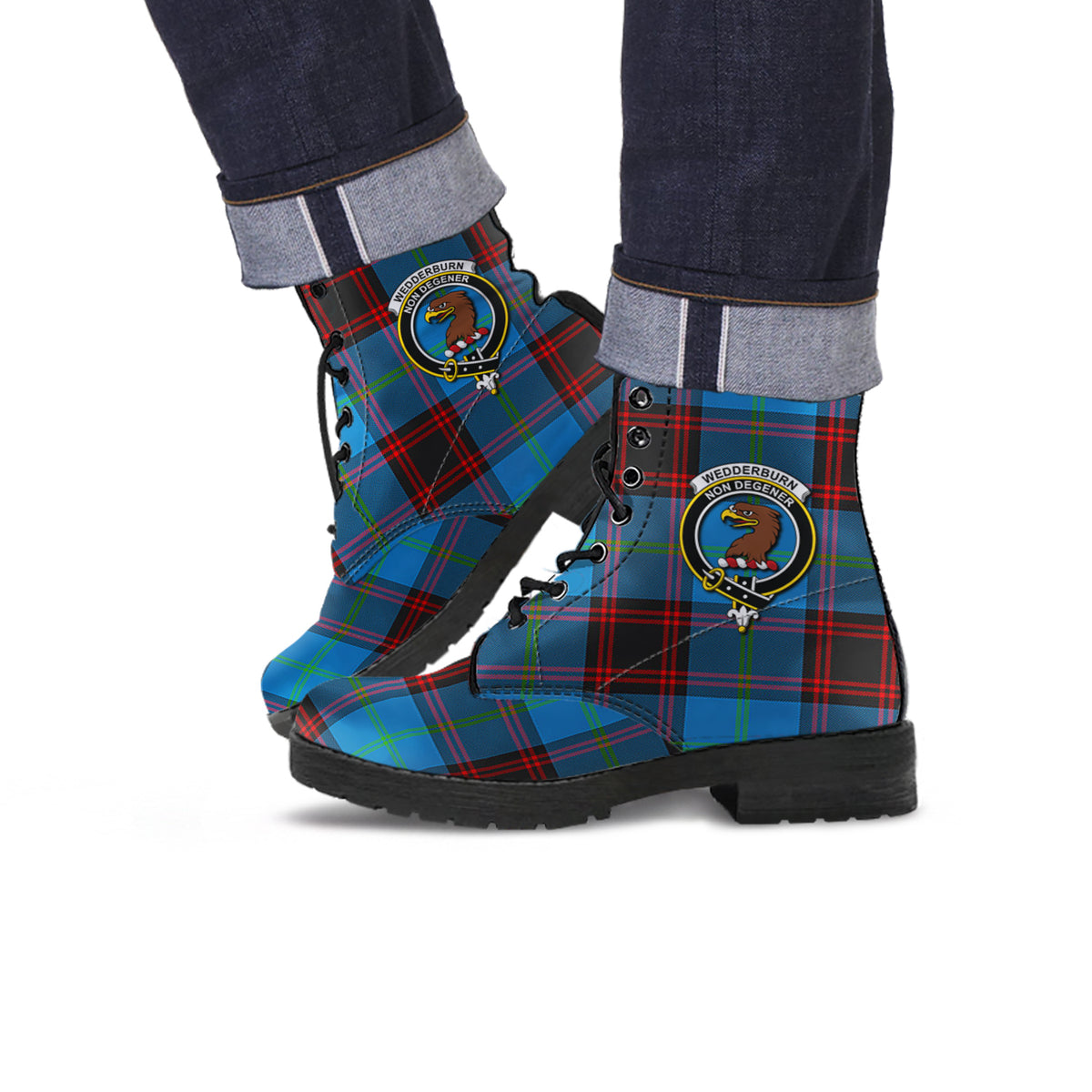 Wedderburn Tartan Leather Boots with Family Crest Men' Boots - Tartan Vibes Clothing