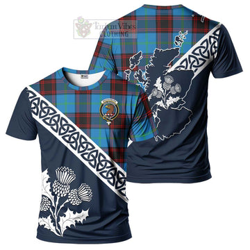 Wedderburn Tartan T-Shirt Featuring Thistle and Scotland Map