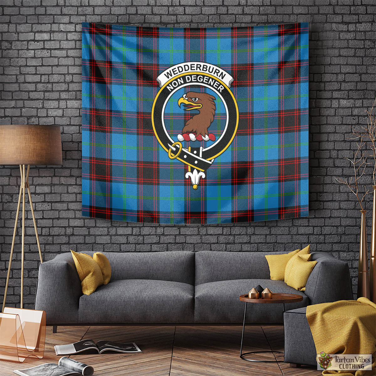 Tartan Vibes Clothing Wedderburn Tartan Tapestry Wall Hanging and Home Decor for Room with Family Crest