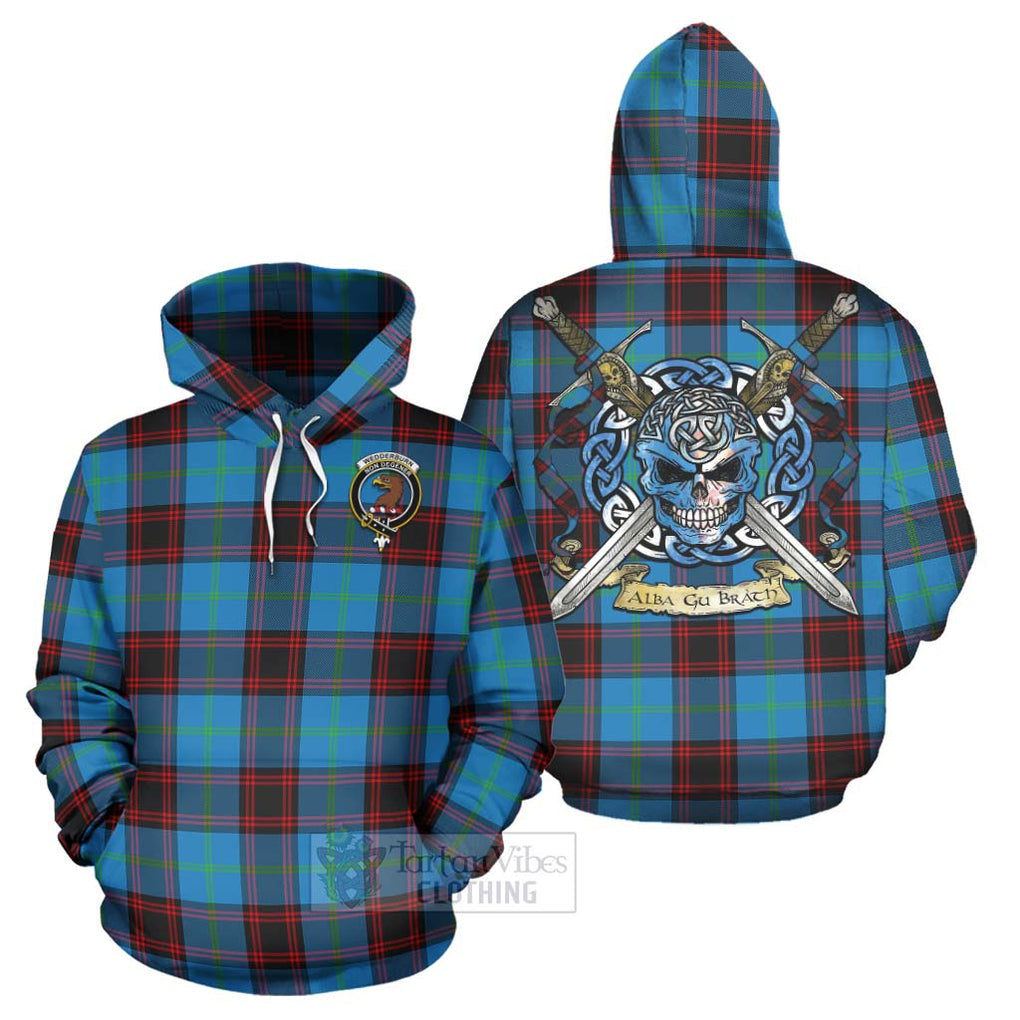 Tartan Vibes Clothing Wedderburn Tartan Hoodie with Family Crest Celtic Skull Style