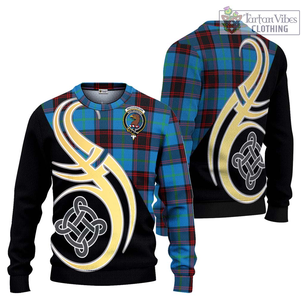 Wedderburn Tartan Knitted Sweater with Family Crest and Celtic Symbol Style Unisex - Tartan Vibes Clothing