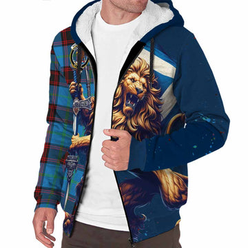 Wedderburn Tartan Family Crest Sherpa Hoodie with Scottish Majestic Lion